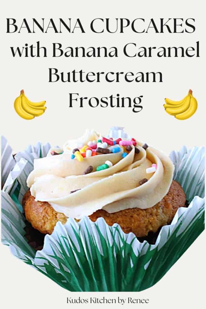 A Pinterest pin with a title text for Banana Cupcakes.