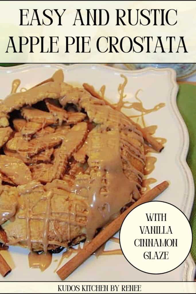 A Pinterest pin for Apple Pie Crostata along with a title text.