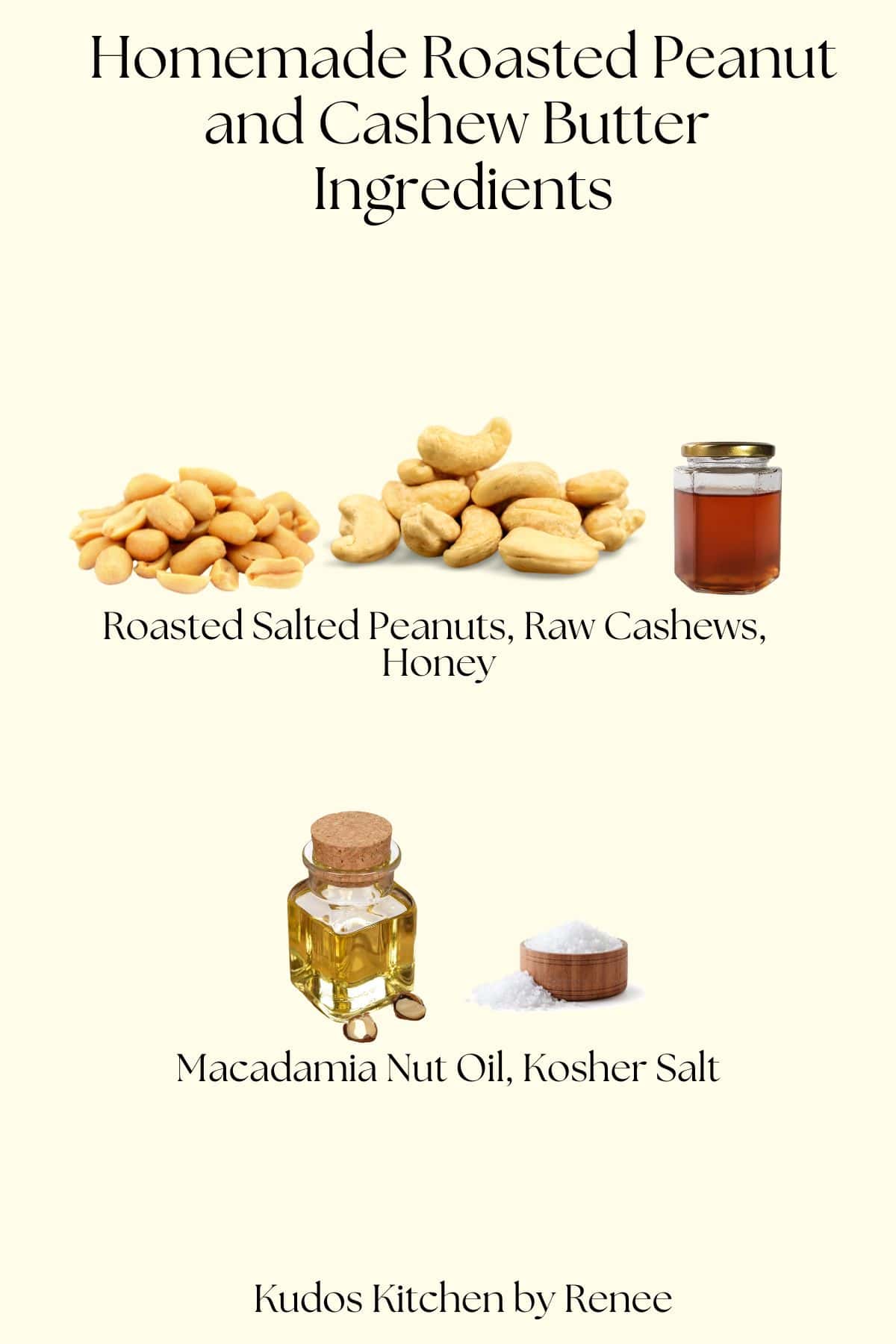 A visual ingredient list for making roasted peanut and cashew butter.