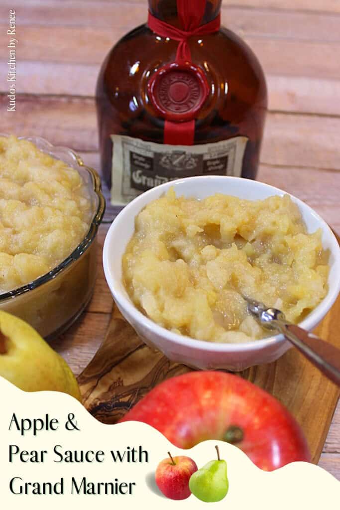 A Pinterest pin along with a title text for Apple and Pear Sauce with Grand Marnier.