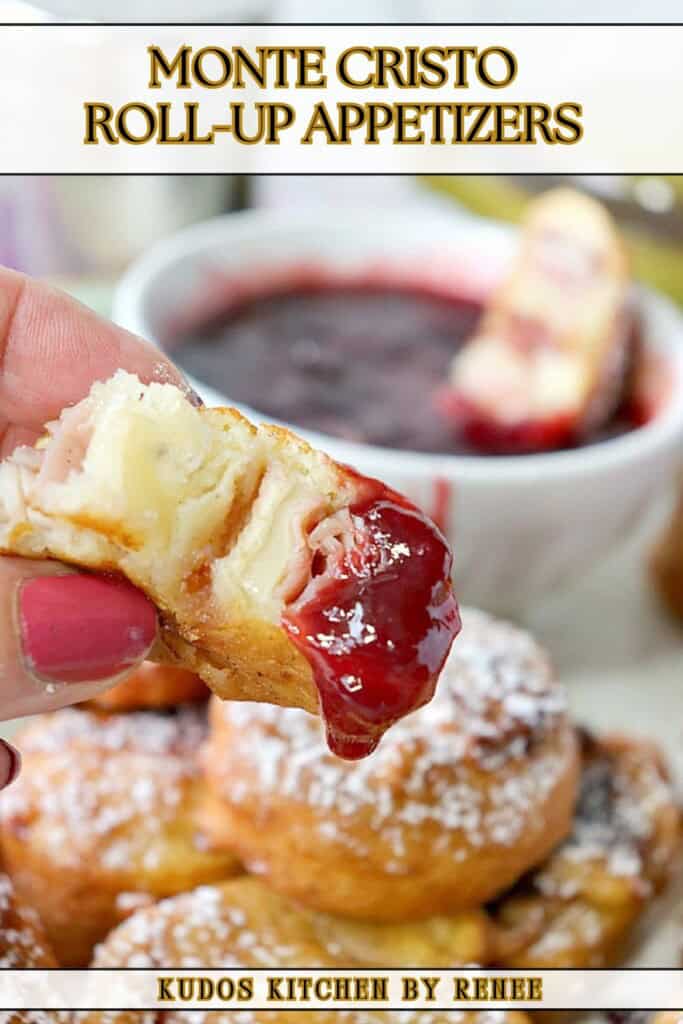 A Monte Cristo Appetizer that's been dipped into jam.