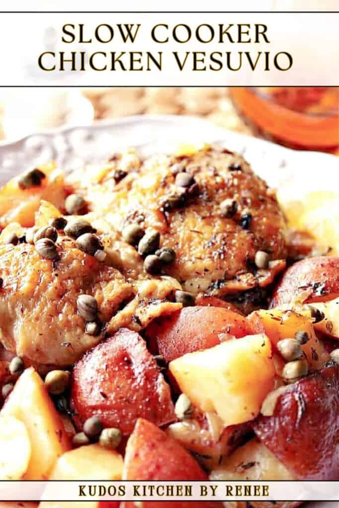 Chicken Vesuvio chicken thighs with potatoes and capers.