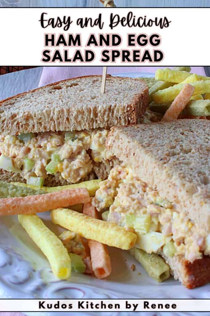 A Pinterest pin image for ham and egg salad spread along with a title text.