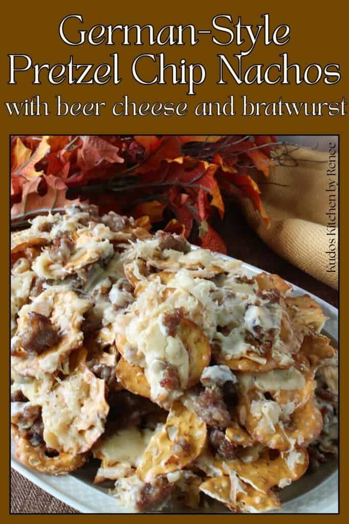 A Pinterest pin for German-style nachos on a brown background with title text.