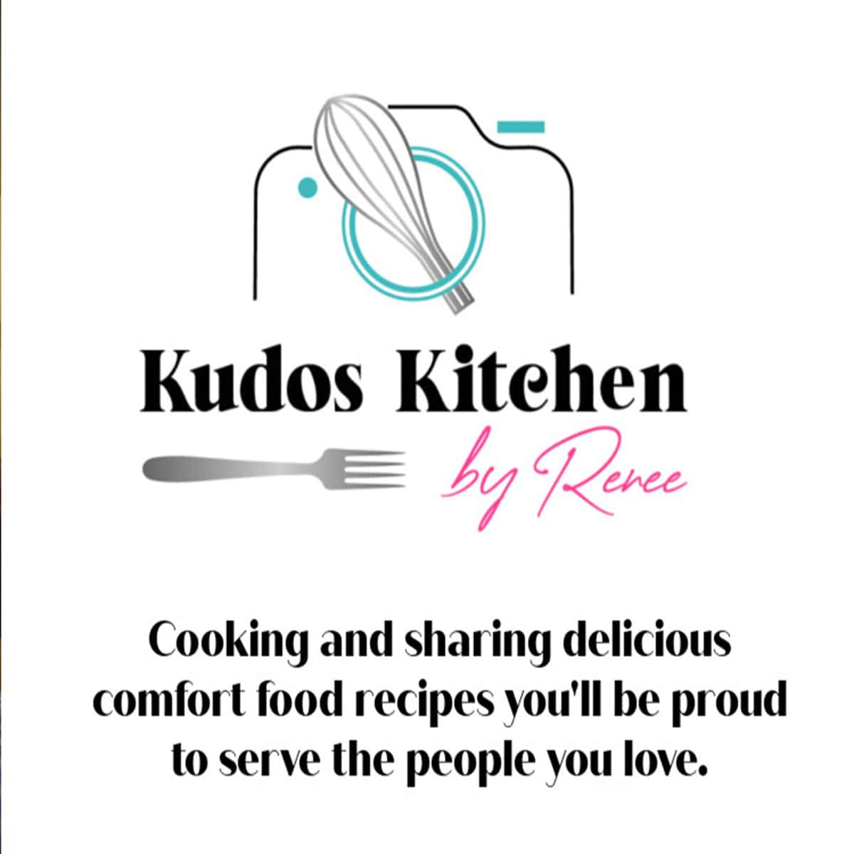 Logo for Kudos Kitchen by Renee along with a tag line.