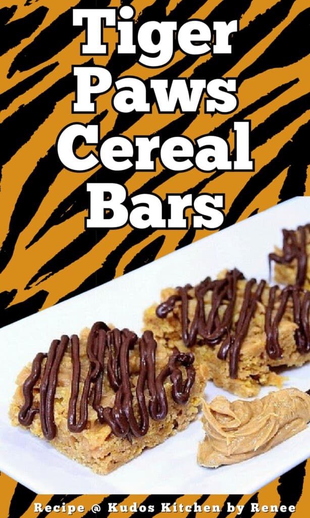 A tiger stripped background for a Pinterest pin for Tiger Paws Cereal bars.