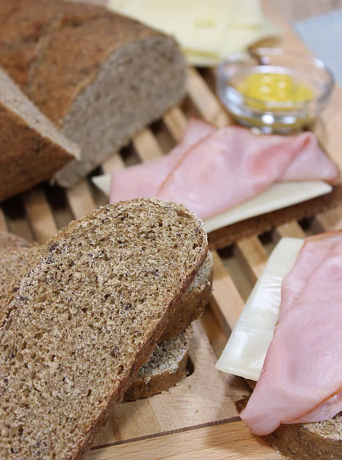 Homemade Rye bread sliced and ready to be made into sandwiches.