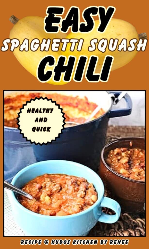 A autumnal vibe Pinterest pin for Spaghetti Squash Chili along with a title text.