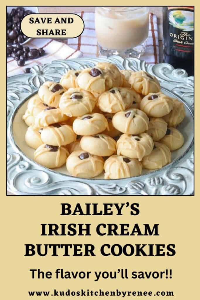 A Pinterest pin image with a title text for Bailey's Irish Cream Butter Cookies.