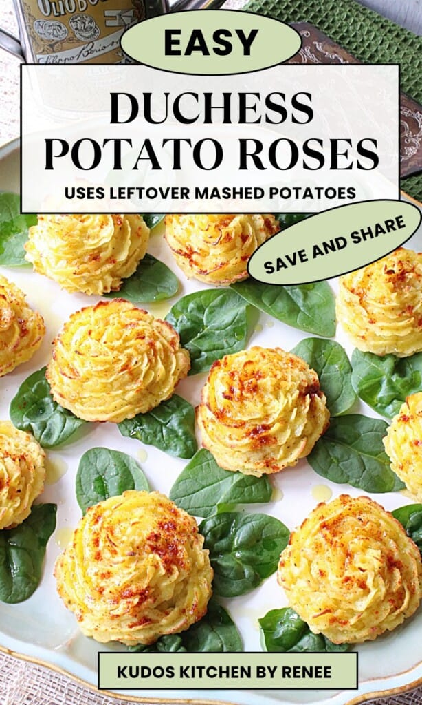 A platter filled with pretty and elegant Duchess Potato Roses.