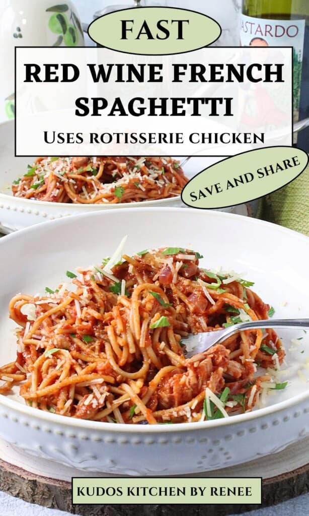 A delicious looking bowl of French Spaghetti topped with parsley and Parmesan cheese.