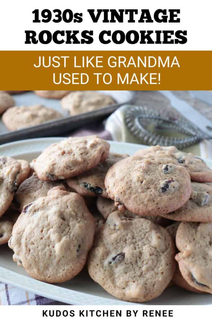 A pile of perfectly baked vintage rocks cookies on a platter.
