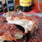 The juicy insides of a cooked Salsa BBQ Sauce Baby Back Rib.